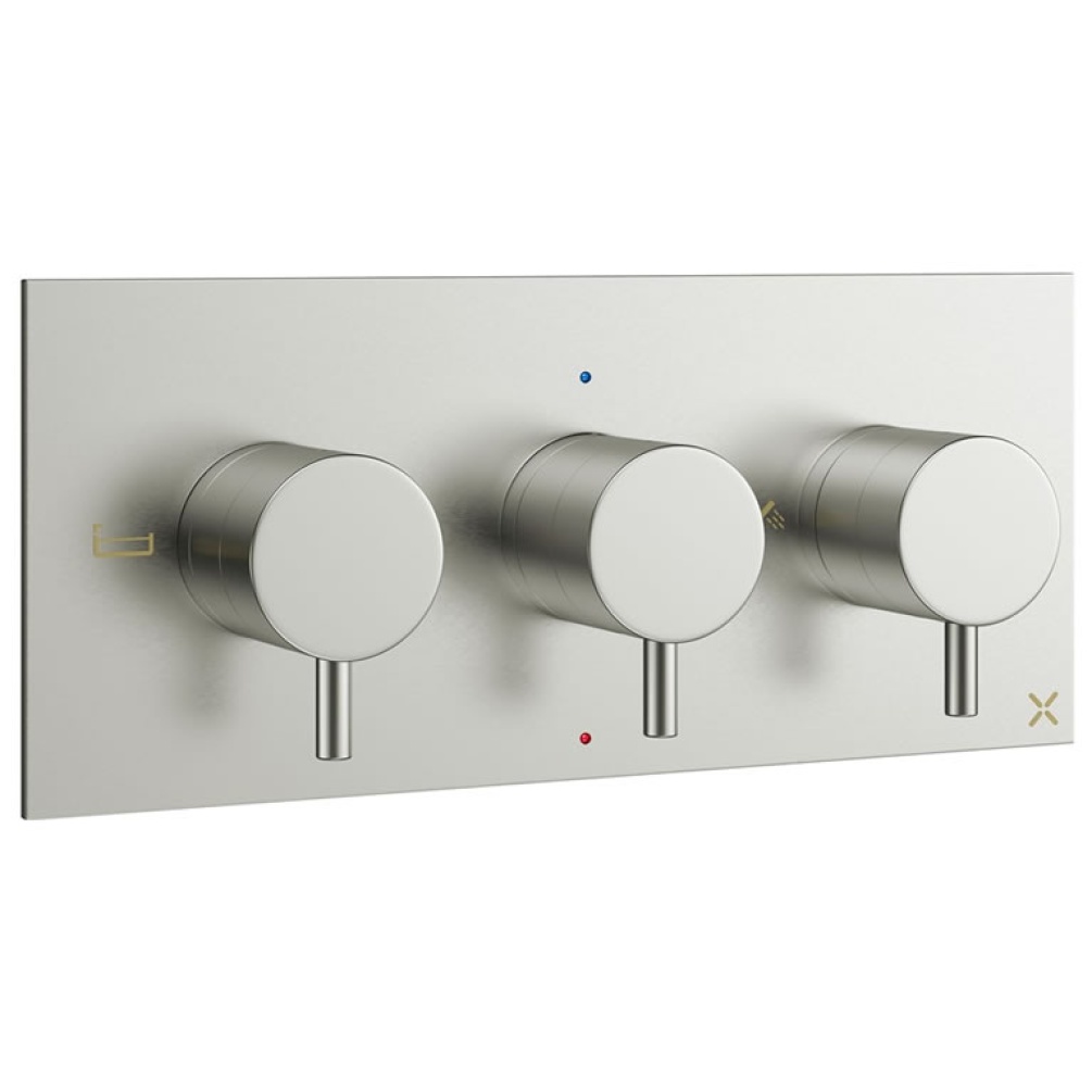 Cutout image of Crosswater MPRO Brushed Stainless Steel Horizontal Triple Outlet Shower Valve